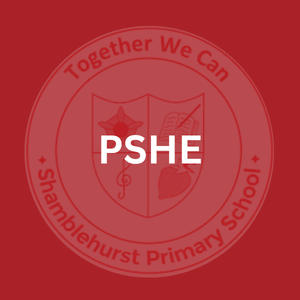 A red circular logo for Shamblehurst Primary School with the text 'Together We Can' at the top and the school's name at the bottom, featuring a shield with musical notes, a flag, and a heart.