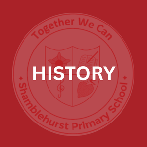 Red circular logo with the words "Together We Can" and "Shamblehurst Primary School" around the circle. The center features a shield with symbols representing history, education, and a musical note.
