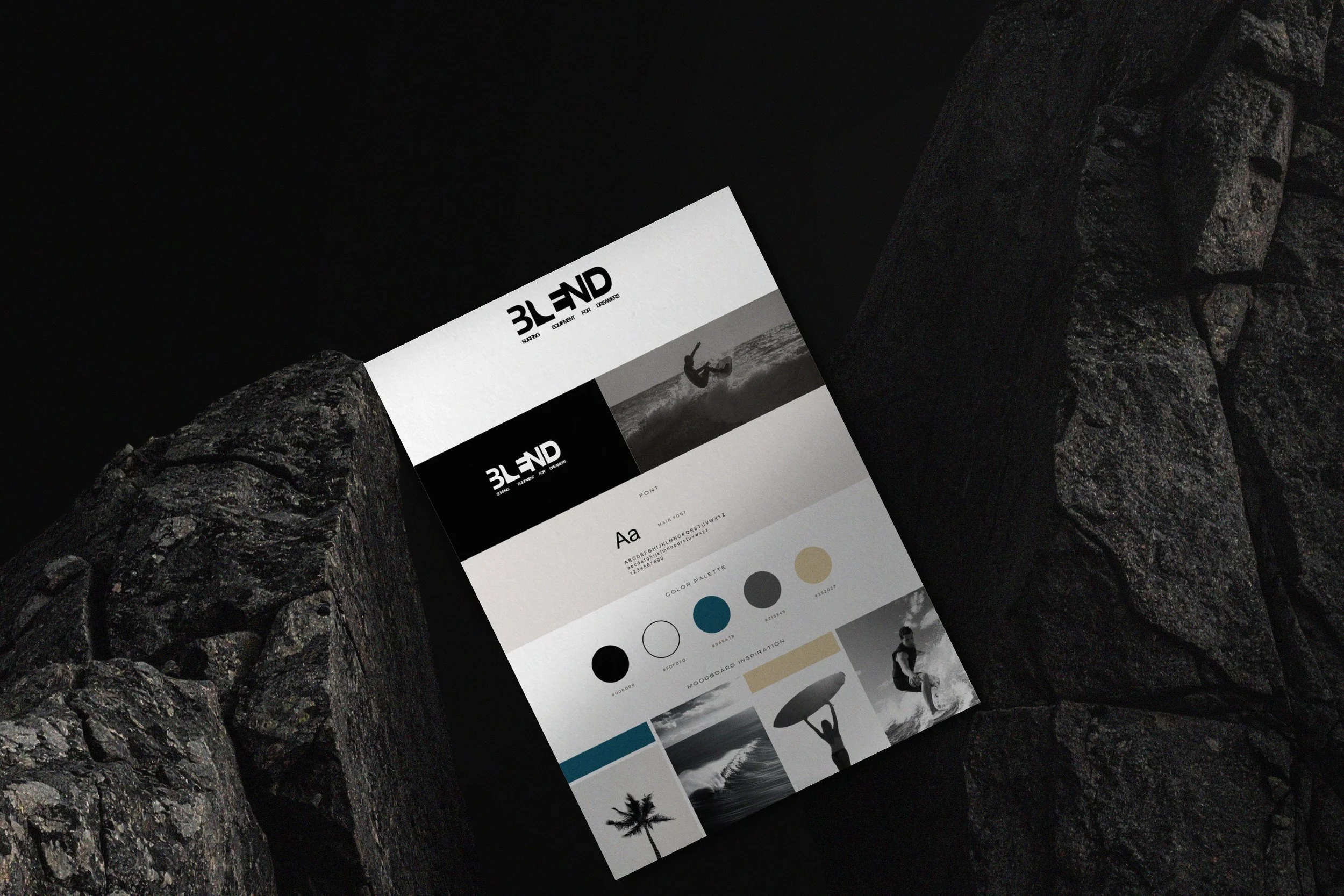 Eine Webseite über das Thema Skateboarding, mit Schwarz-Weiß-Fotos, Farbauswahl und einem Logo mit dem Text "BLEND".