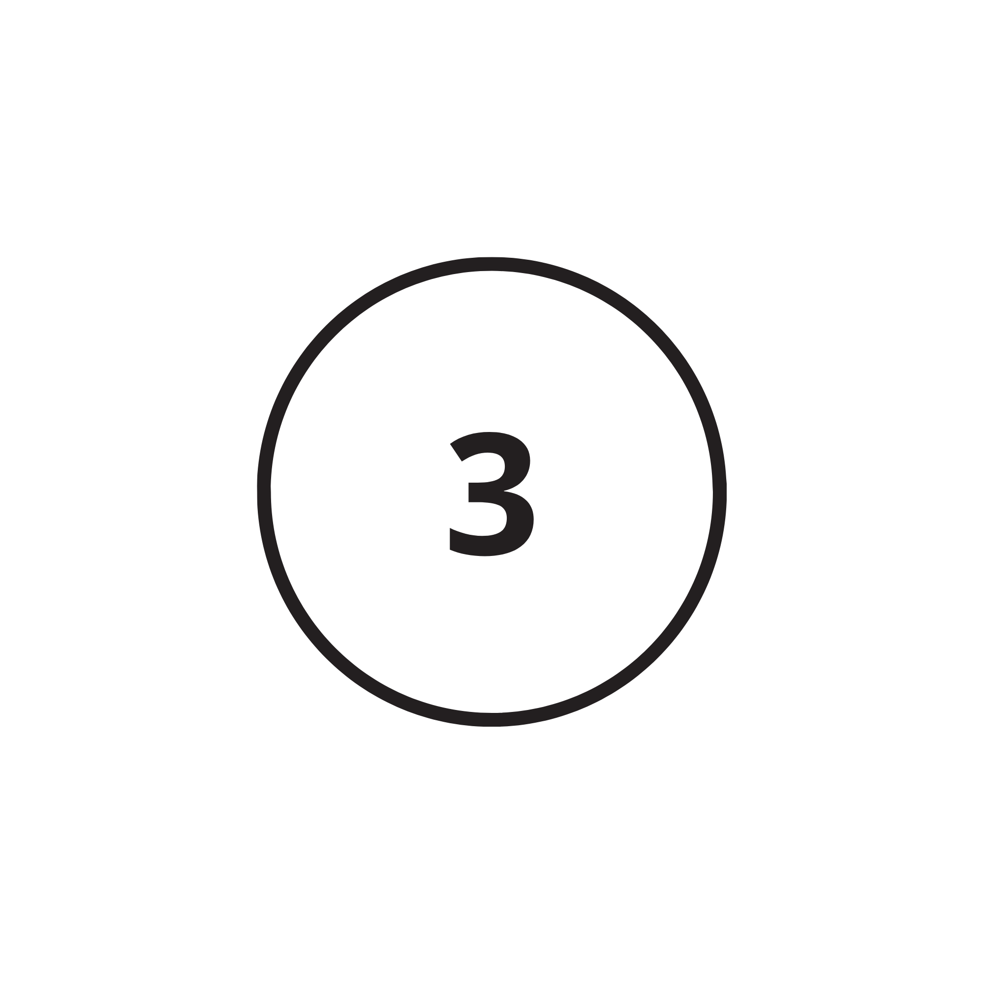 Black background with a large, bold, white numeral 3 inside a circle, resembling a countdown timer.