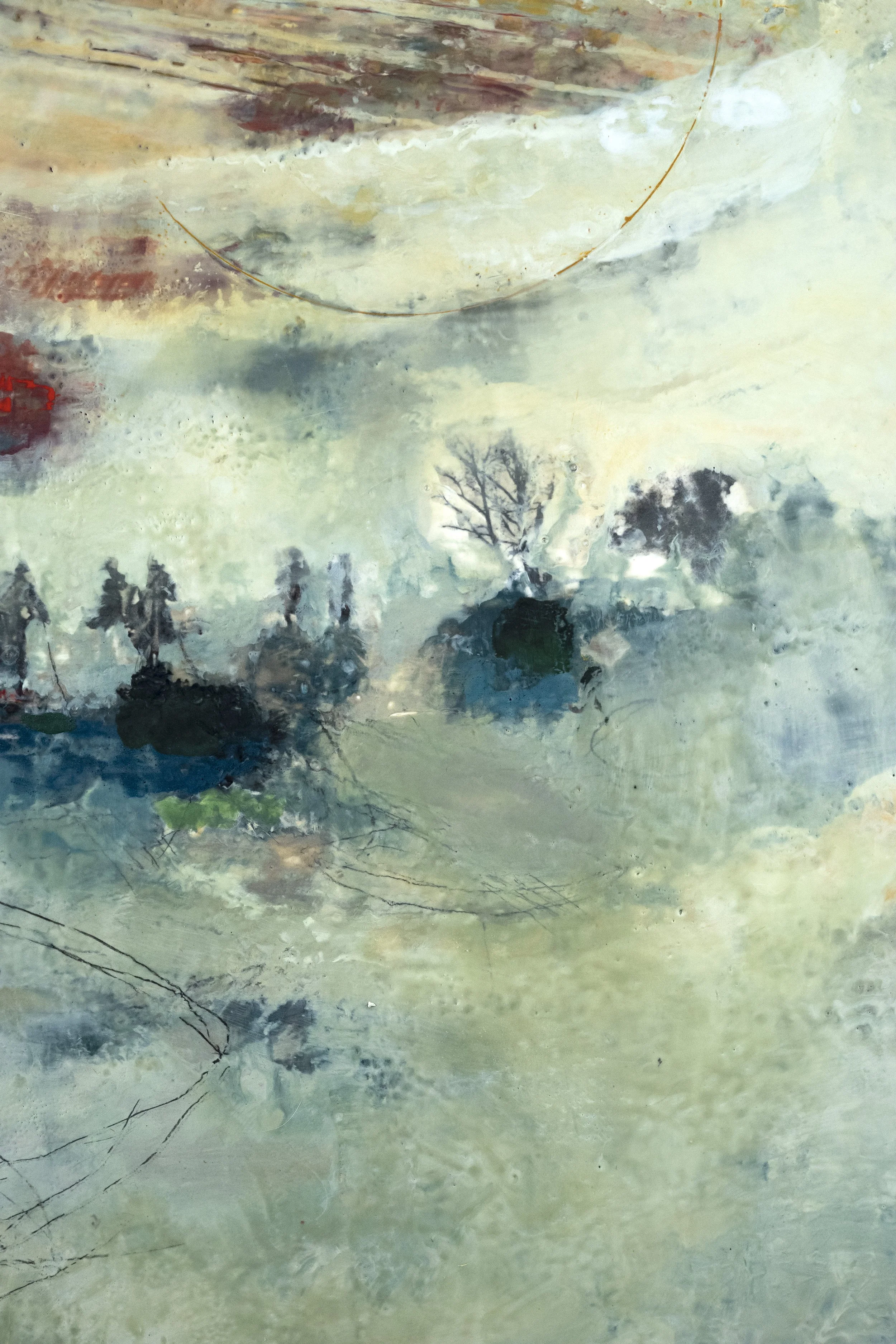 Il pleut sur Ithaque, encaustique sur bois, - détail - 116×89 cm, 2020 (disponible sur Artsper)