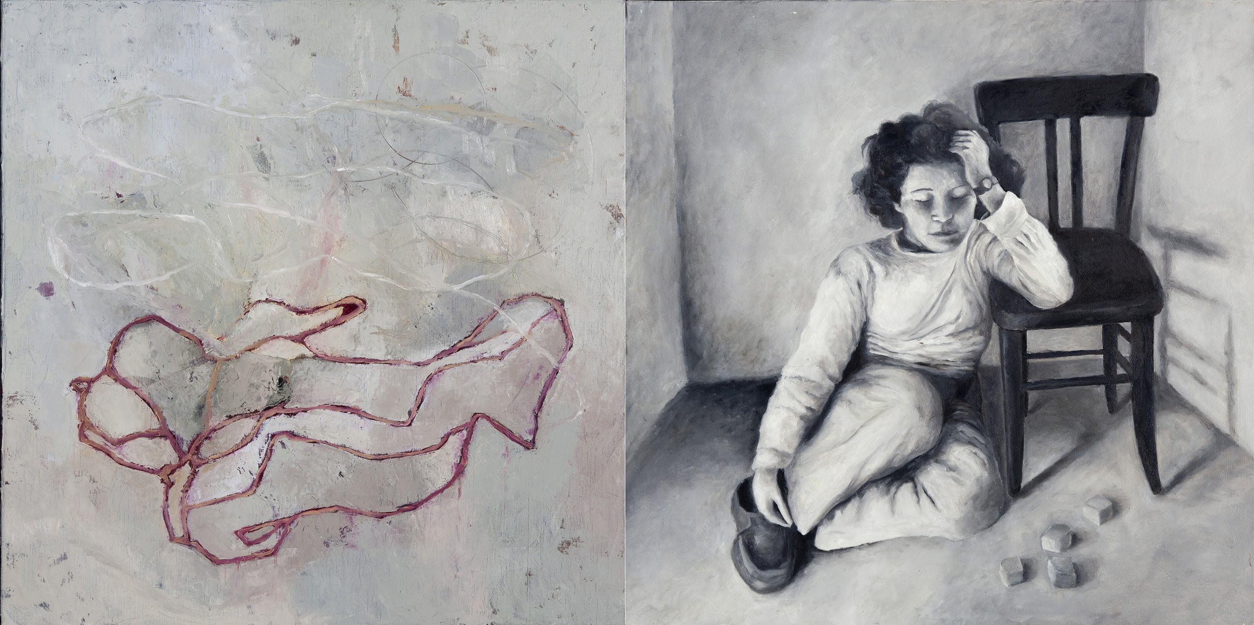LES FLOTTANTS – Se défaire d’abandon 2 – diptyque – 2018 – huile sur toile (2x80x80 cm)
