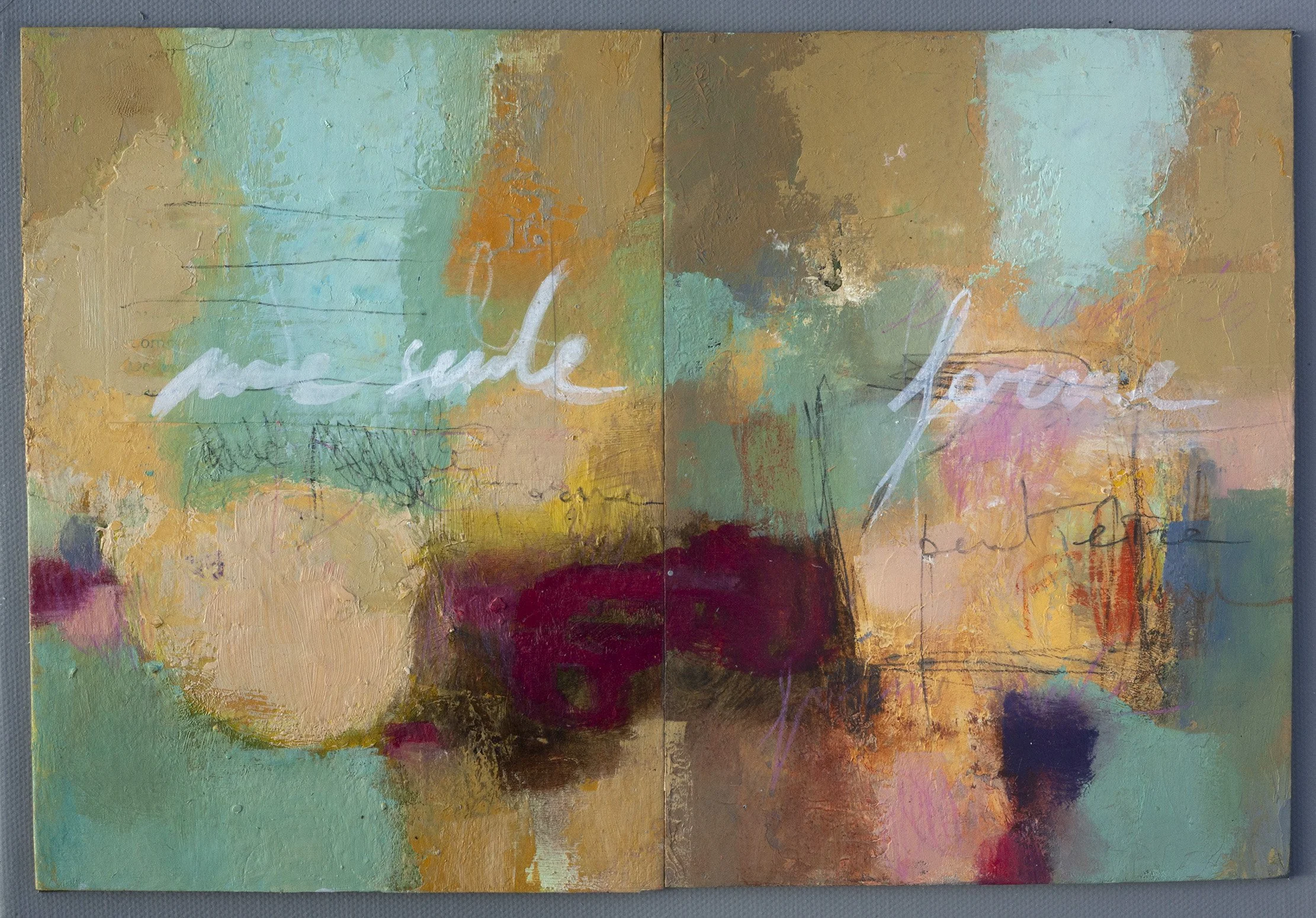 Livre ouvert / double page (de 1 à 6) - peinture à l’huile sur toile et carton - 24x30 cm - 2025