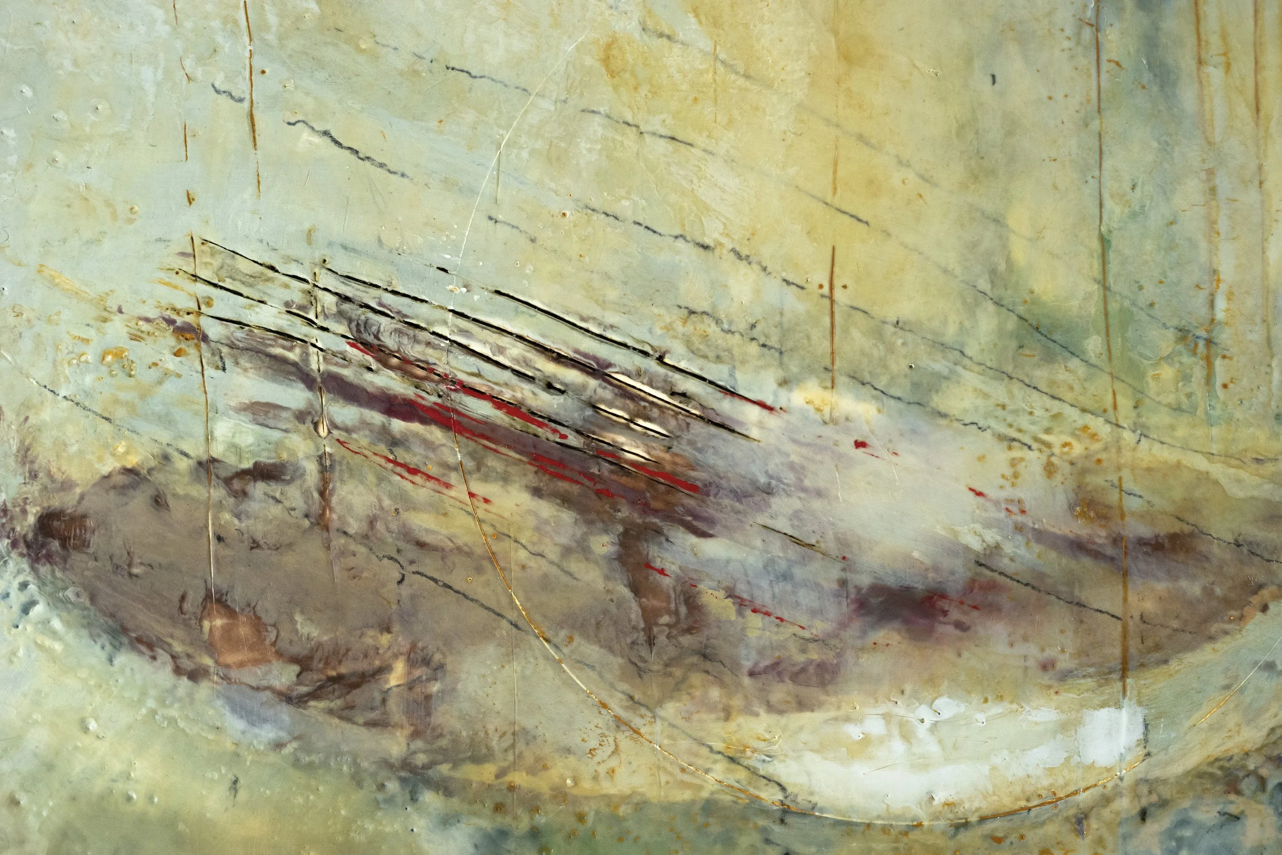 Il pleut sur Ithaque, encaustique sur bois, - détail - 116×89 cm, 2020 (disponible sur Artsper)