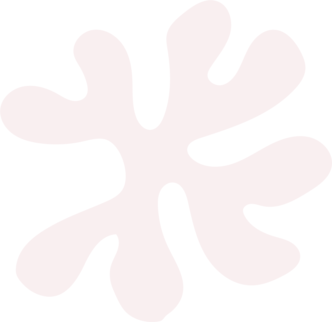 Abstract white organic shape with six rounded lobes on a black background