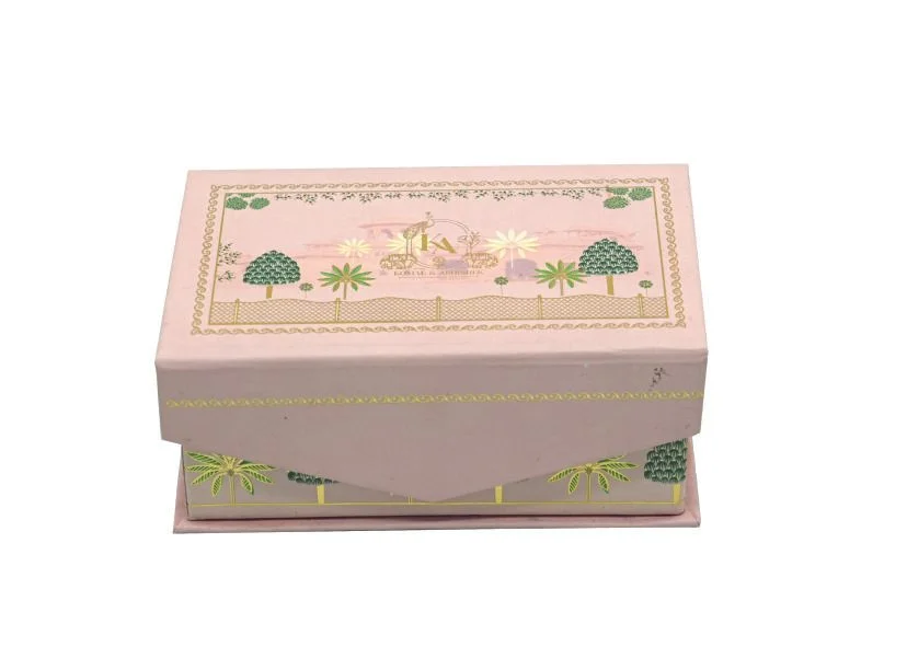 Royal Blush Pink Wedding Favor Box with Gold Foil Botanical Print