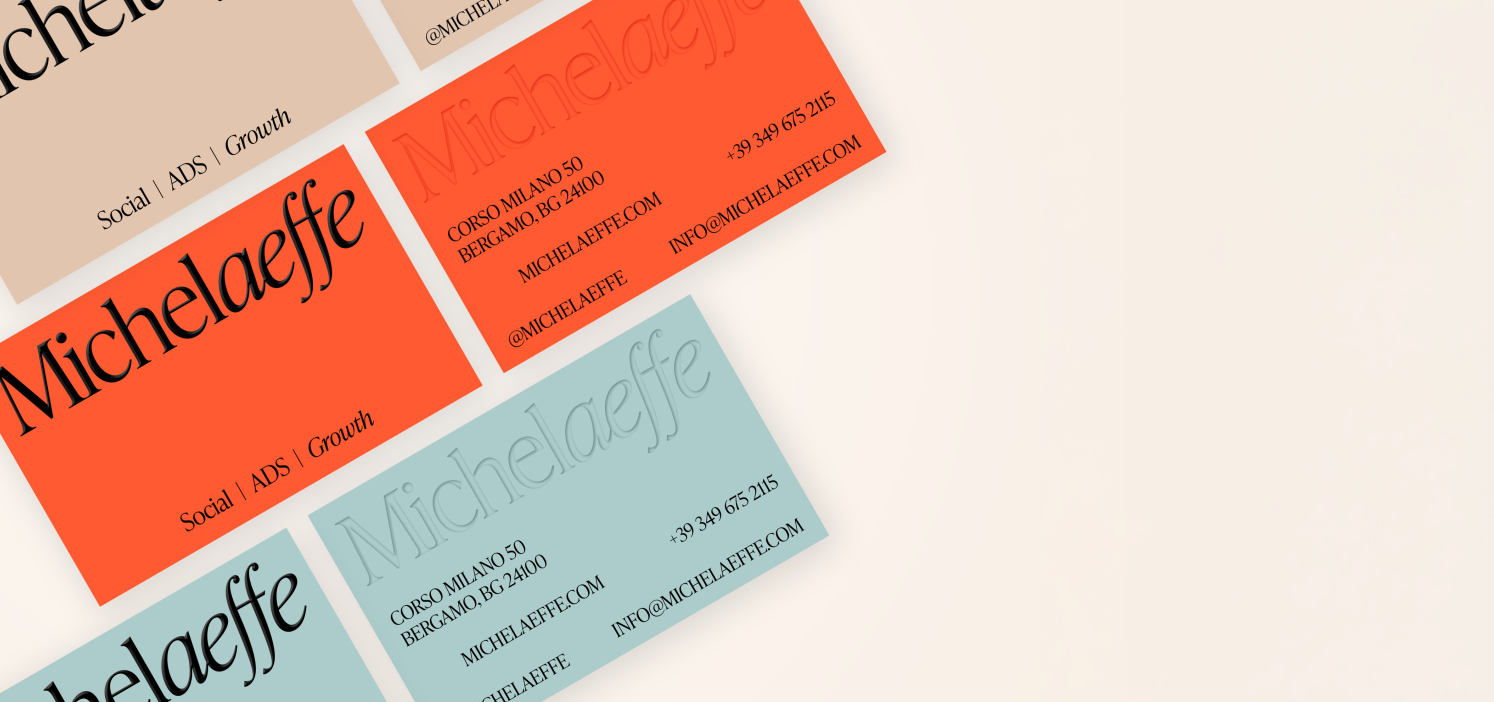 Biglietti dainformazioni di contatto e nome Micheleaffe advertiser ed esperta di social media.