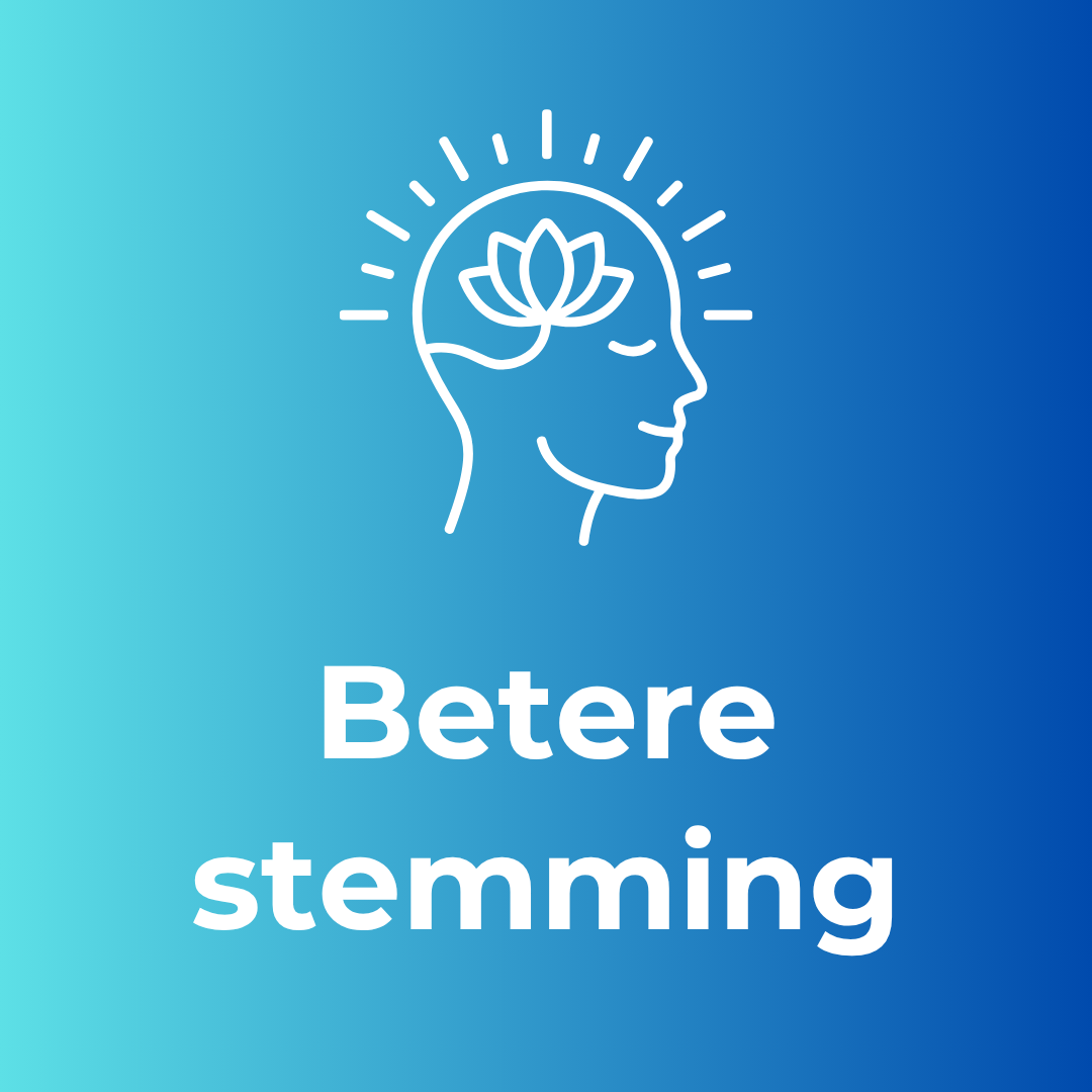 Illustratie van een menselijke hoofd met een lotusbloem in de hersenen en stralen eromheen, met de tekst 'Betere stemming' eronder.