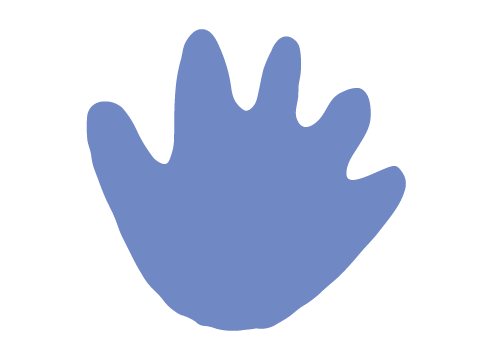 A blue illustration of a human hand with five fingers.