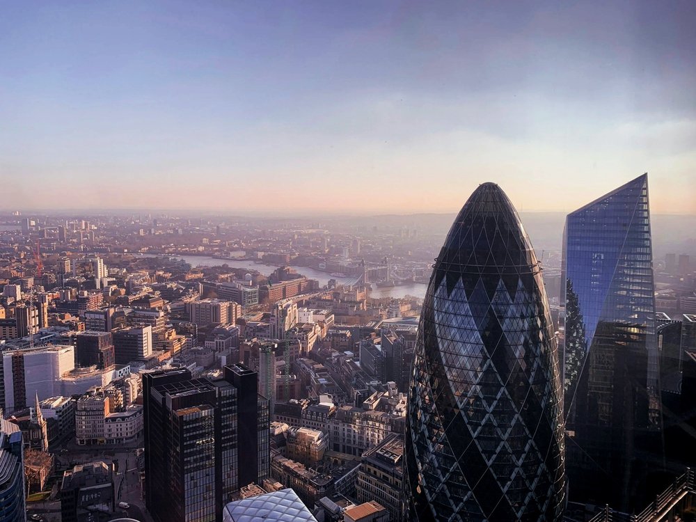 London skyline at sunrise with the Gherkin