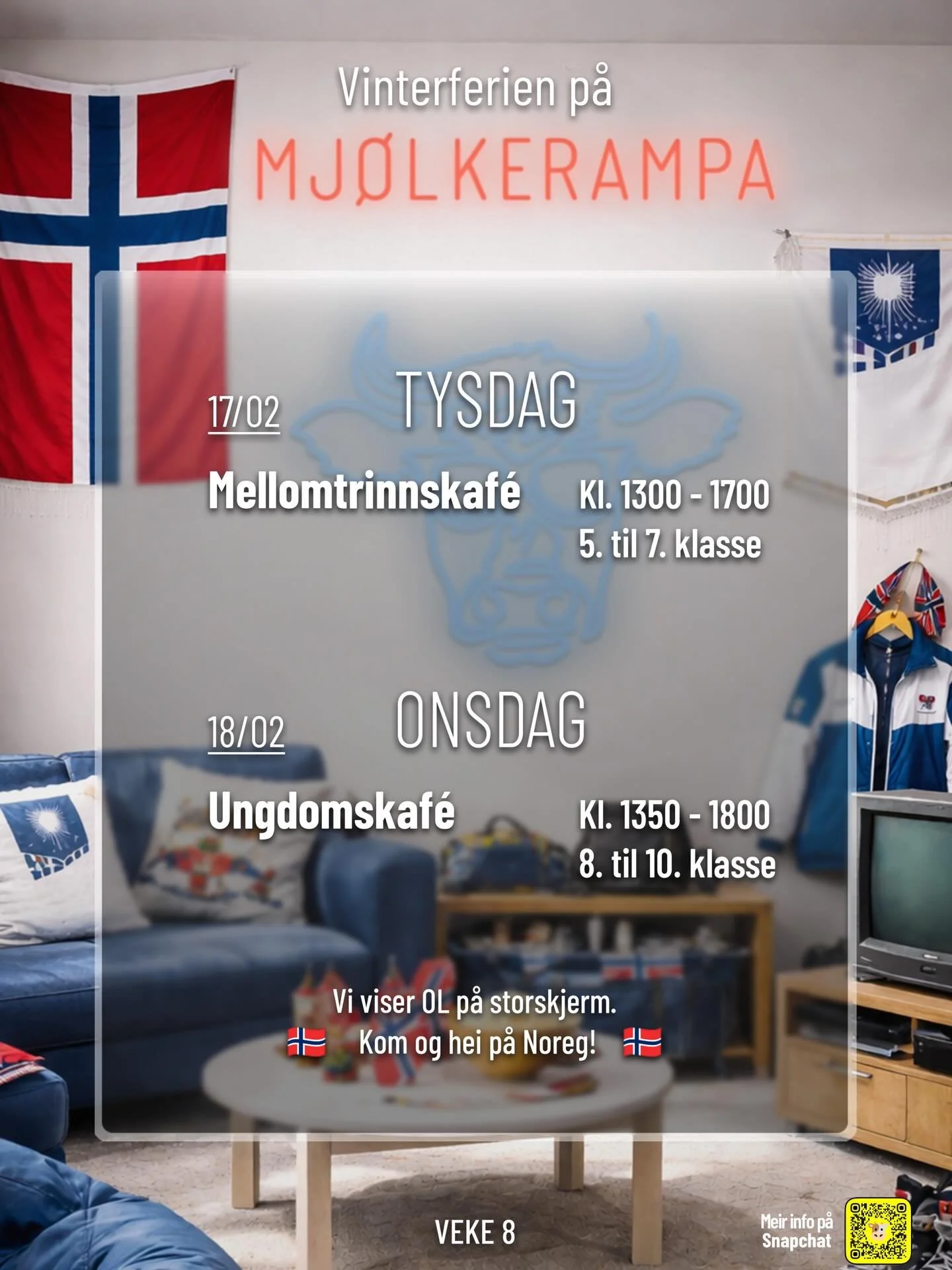 🚨OBS: Endra opningstider denne veka!🚨 Vinterferien p&aring; Mj&oslash;lkerampa 🐮⛷️🏂❄️