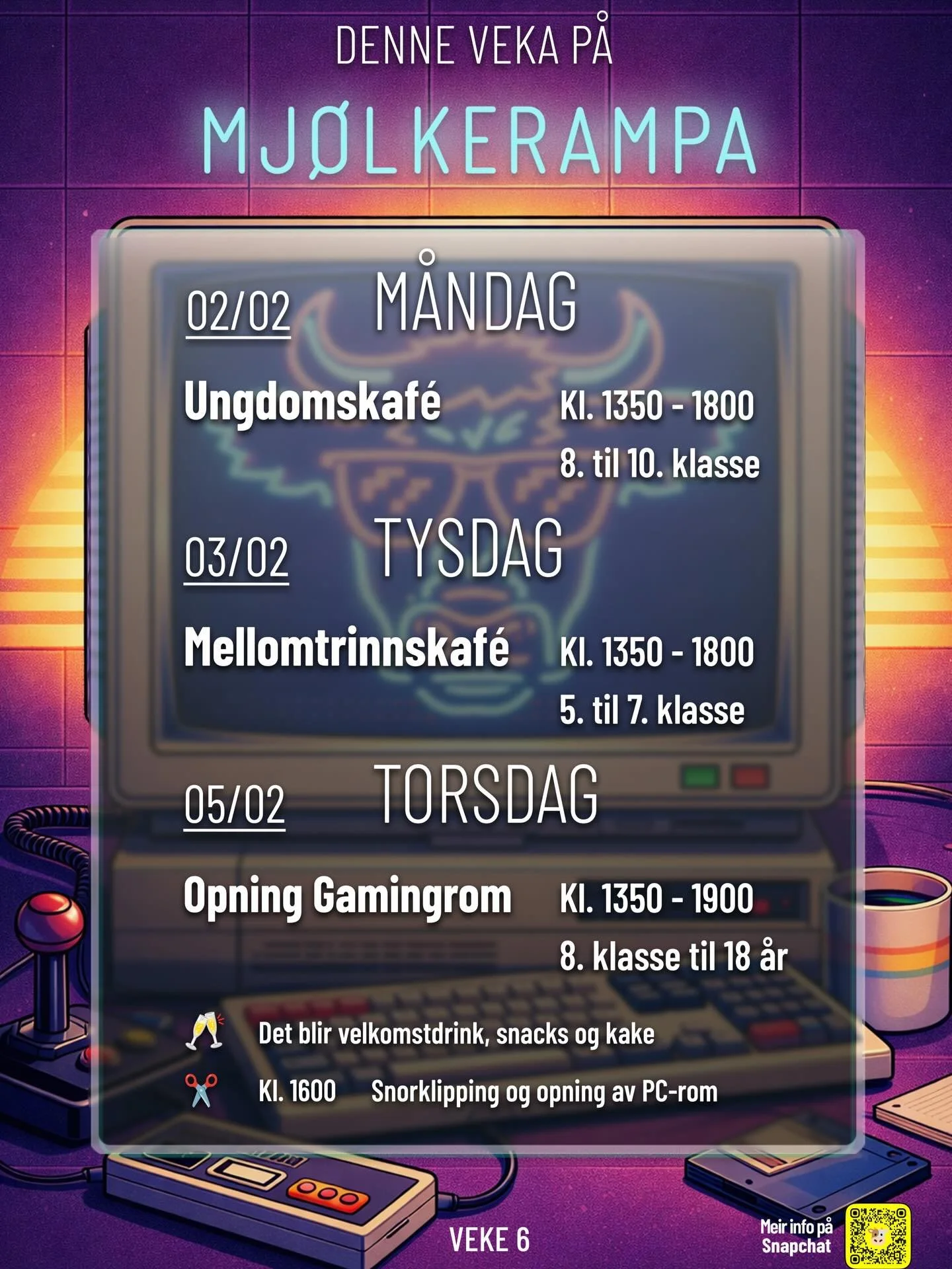 Veke 6 p&aring; Mj&oslash;lkerampa 🐮 🎮 Torsdag opnar vi det nye gamingrommet v&aring;rt! 🥳
Takk til @sparebankstiftelsendnb for st&oslash;tta som gjorde dette mogleg.
Kom innom og ta ein kikk &ndash; alle er velkomne! ✨🙌