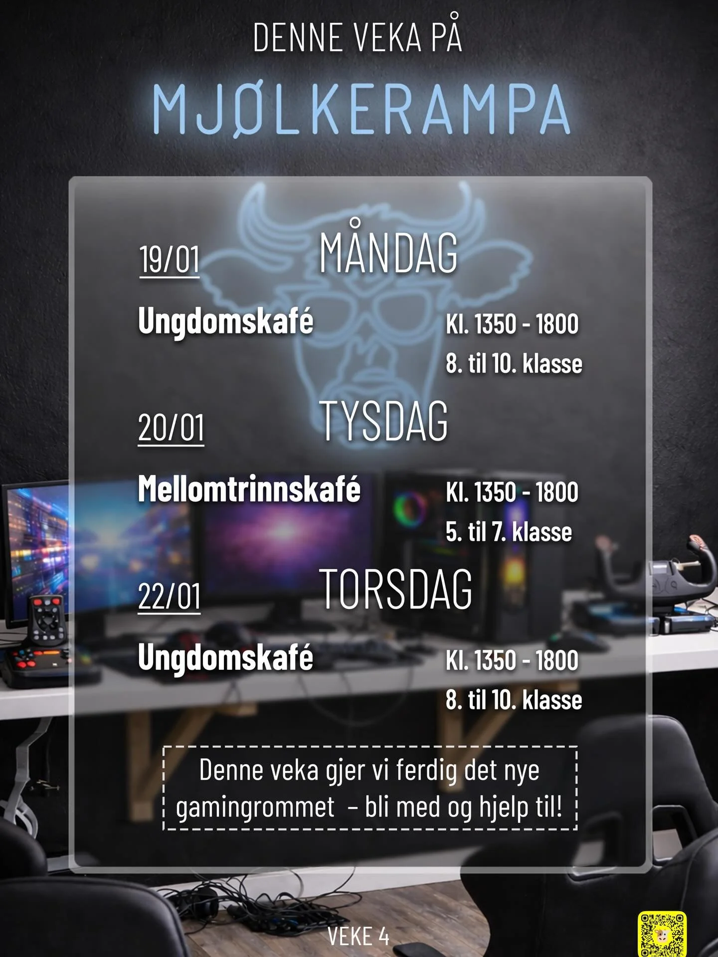 Denne veka p&aring; Mj&oslash;lkerampa 🐮🎮🖥️😊 Vi legg siste hand p&aring; det nye gamingrommet denne veka &ndash; vil du vere med og hjelpe?