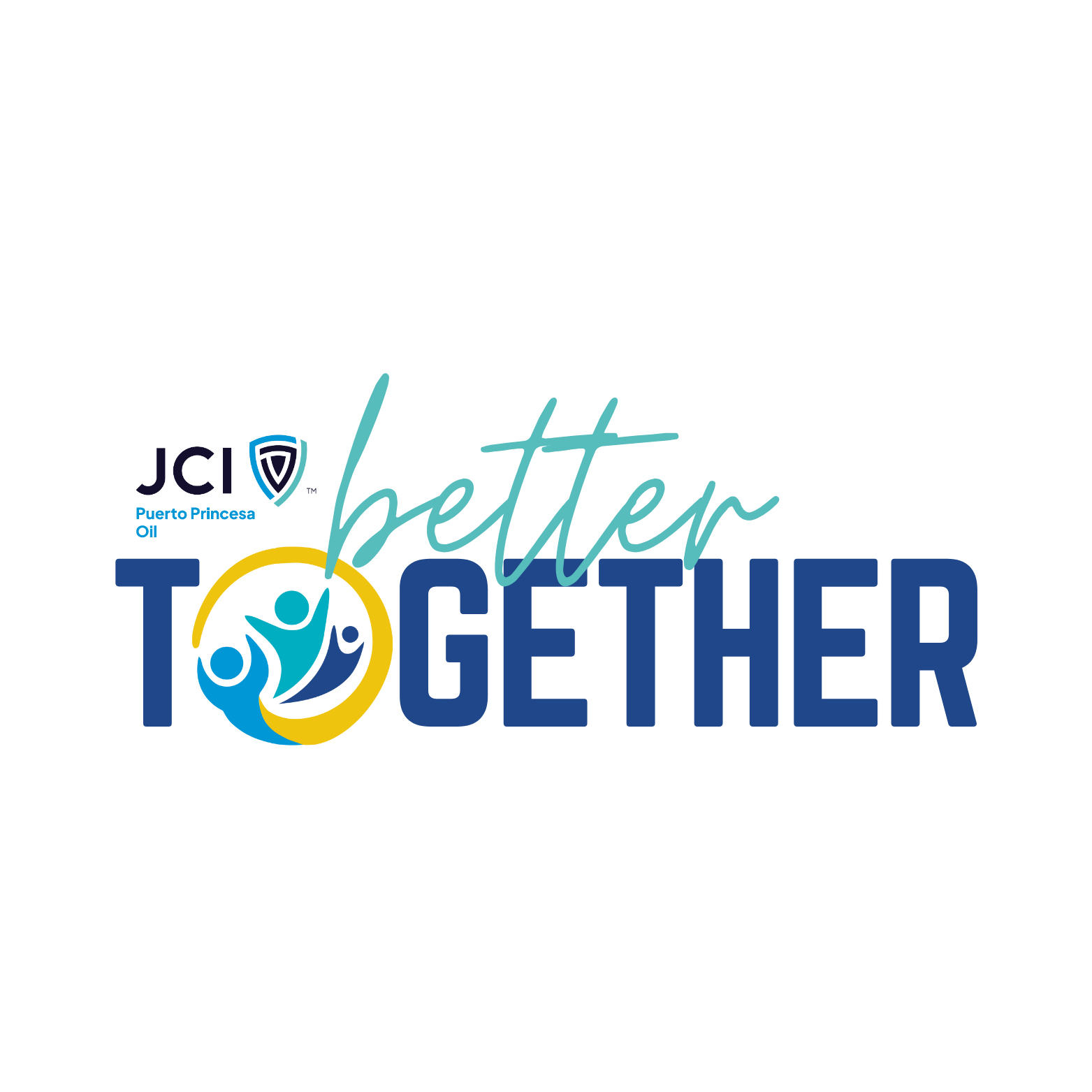 Logo with text 'Better Together' and the JCI Puerto Princesa Oil logo, featuring stylized figures inside a circle.