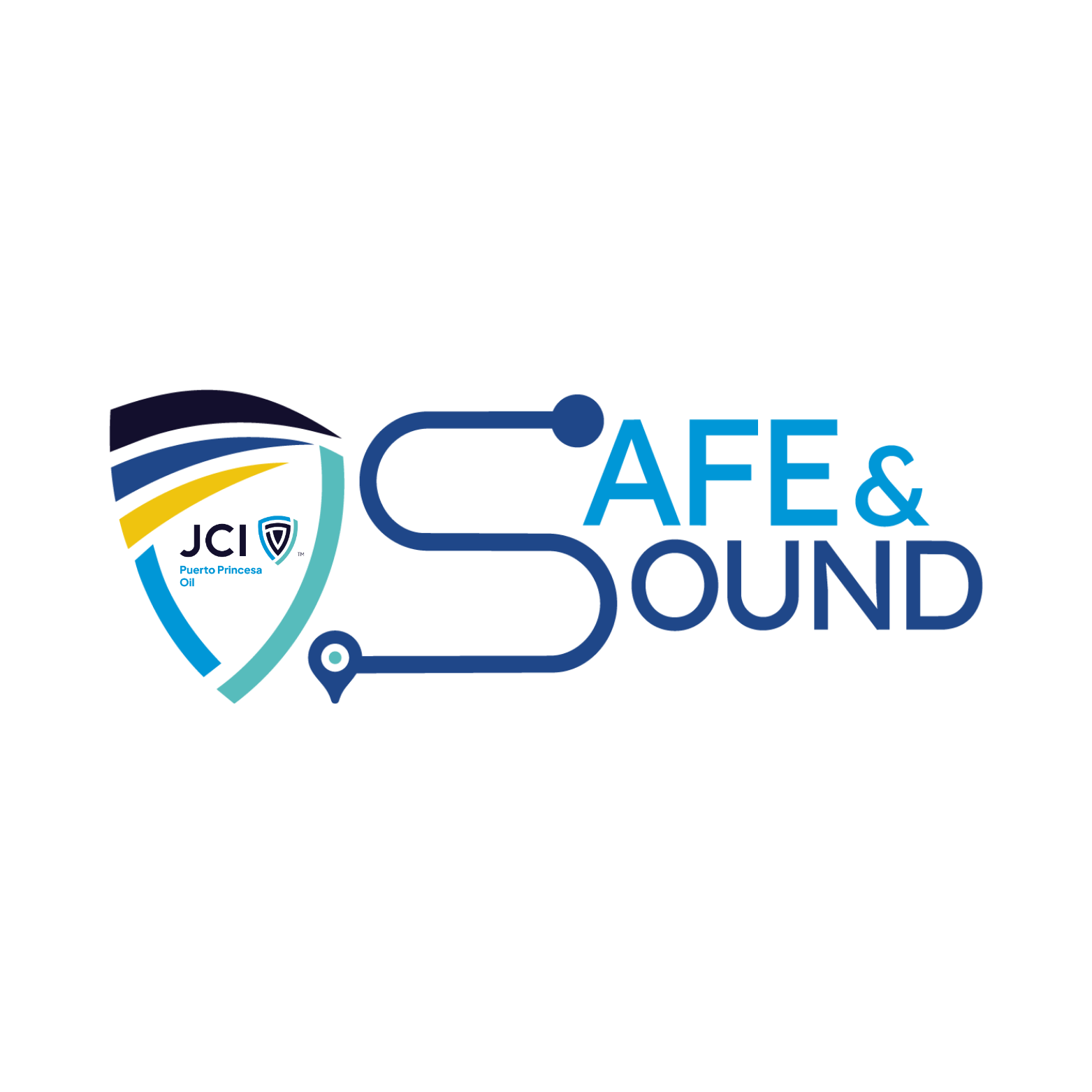Logo for AF&Sound, featuring a shield with the JCI Puerto Princessa Oil emblem and a headphone symbol integrating the text 'AF&Sound' in blue.