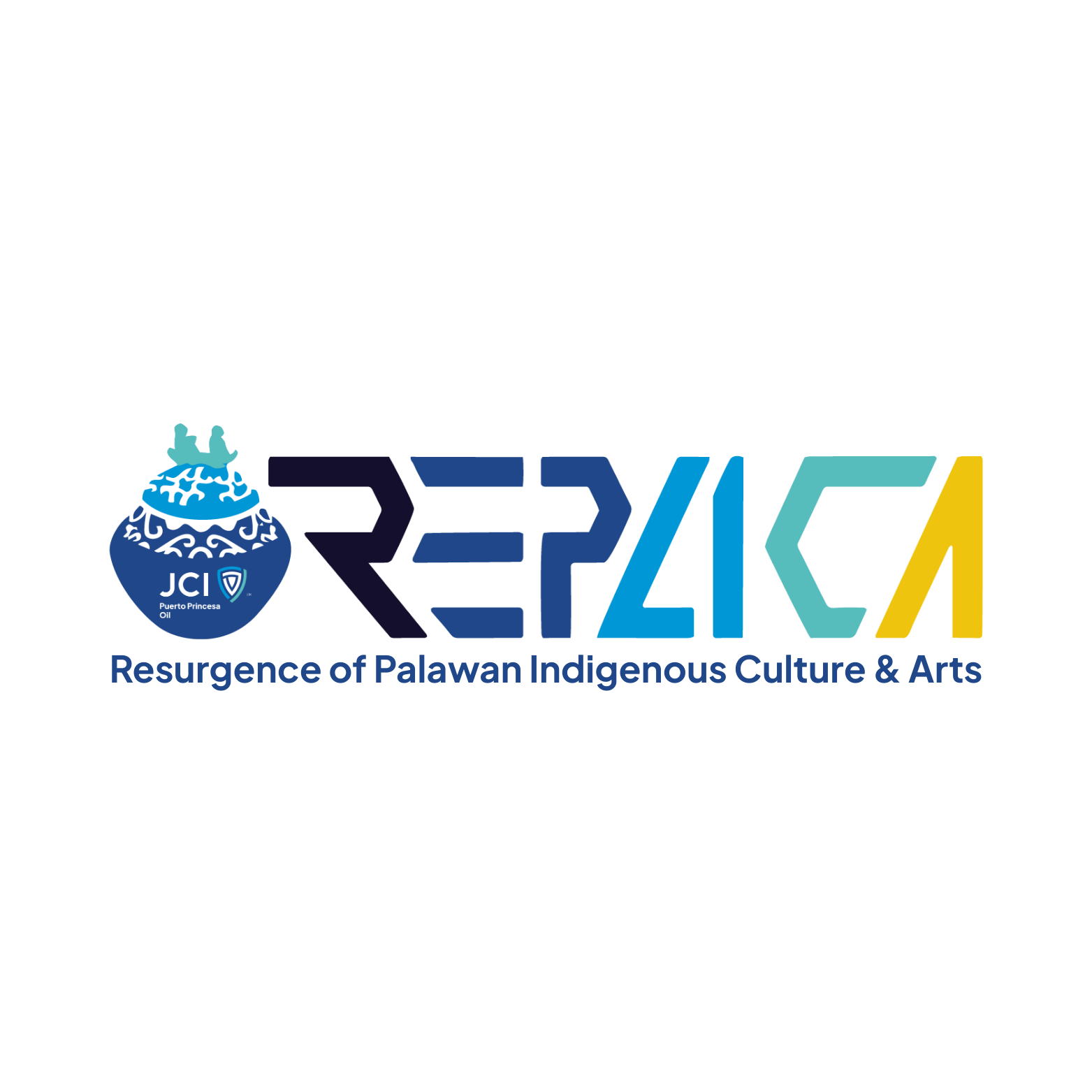 Logo for REPIKA, an event celebrating the resurgence of Palawan Indigenous Culture and Arts, featuring a stylized indigo and yellow graphic with cultural symbols and the text "Resurgence of Palawan Indigenous Culture & Arts."