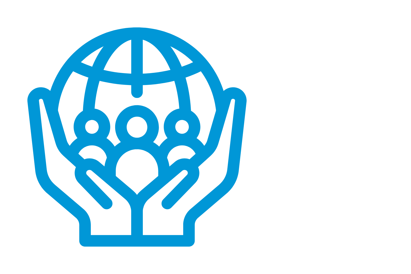 Icon of hands holding a globe with people inside, symbolizing global care or community support.