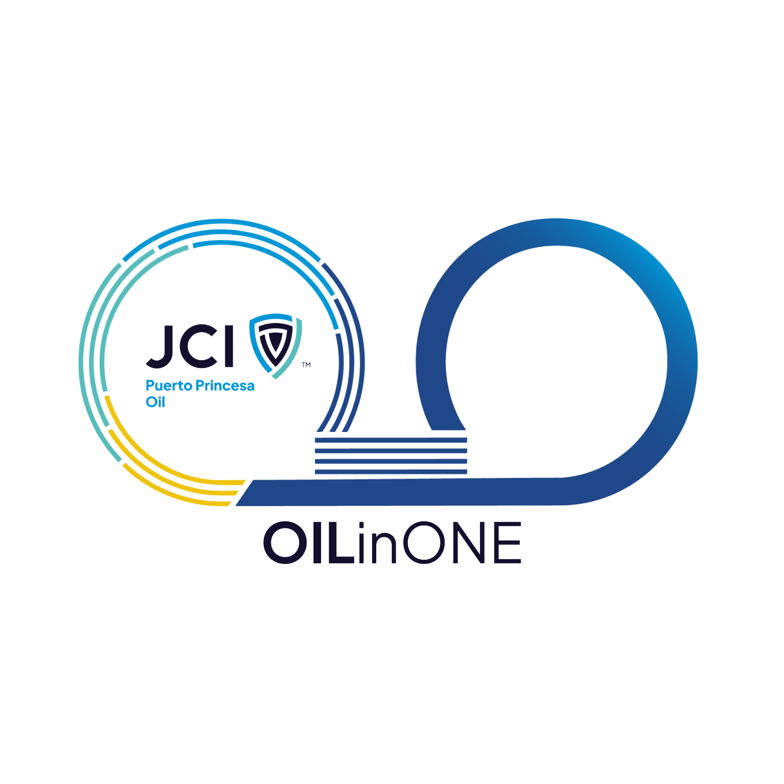 Stylized logo of a robot or mechanical arm with the word 'ONE' beneath it in dark blue, set against a black background.