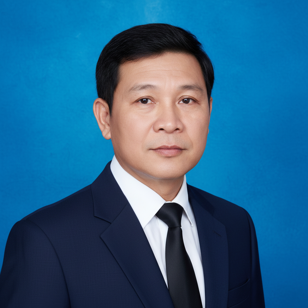 A plain blue background.