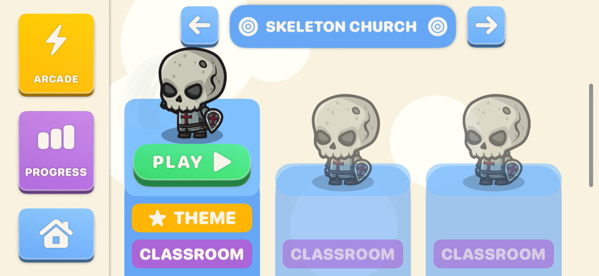 The early development of Vocabsters, shows the story mode design at the time, with enemies standing on cubes representing each level.