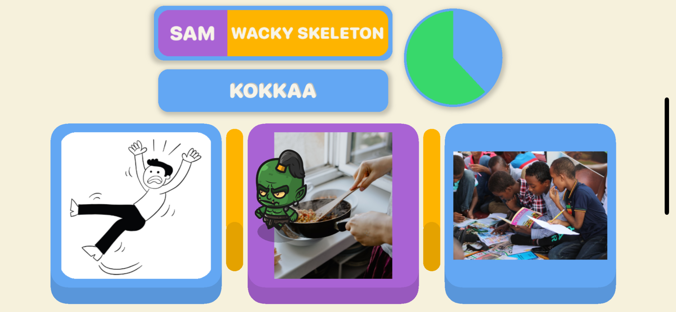 The most difficult practice game at the time, 3 pictures to choose from and a single word in you learning language displayed.