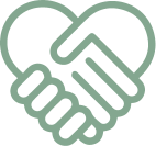Icon of a handshake within a heart shape, symbolizing partnership or agreement.
