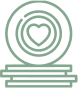 Icon of a heart inside concentric circles and a rectangular base