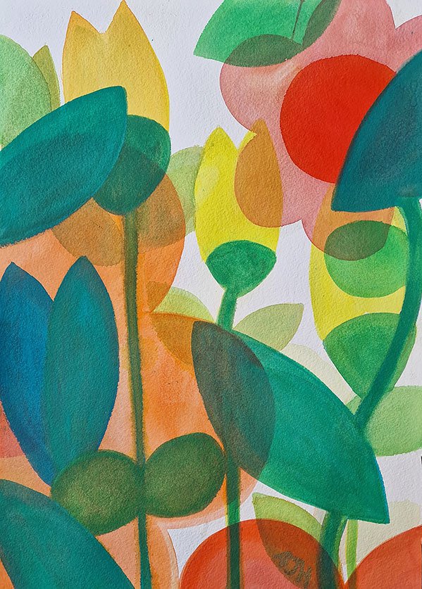 YELLOW TULIPS (2025) 
Watercolour on arches paper 
Dimensions w:56cm h: 66cm 
(Sold) 