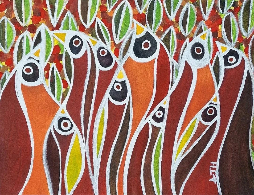 DEATH IN THE FOREST BEWARE (2025) 
Watercolour and ink on arches paper 
Dimensions: w: 62cm h: 48cm 
£450 