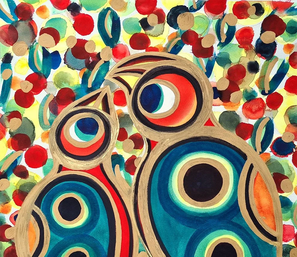 MOTHER'S LOVE 
Watercolour and ink on paper 
Dimensions: w: 58cm h: 48cm 
(Sold)