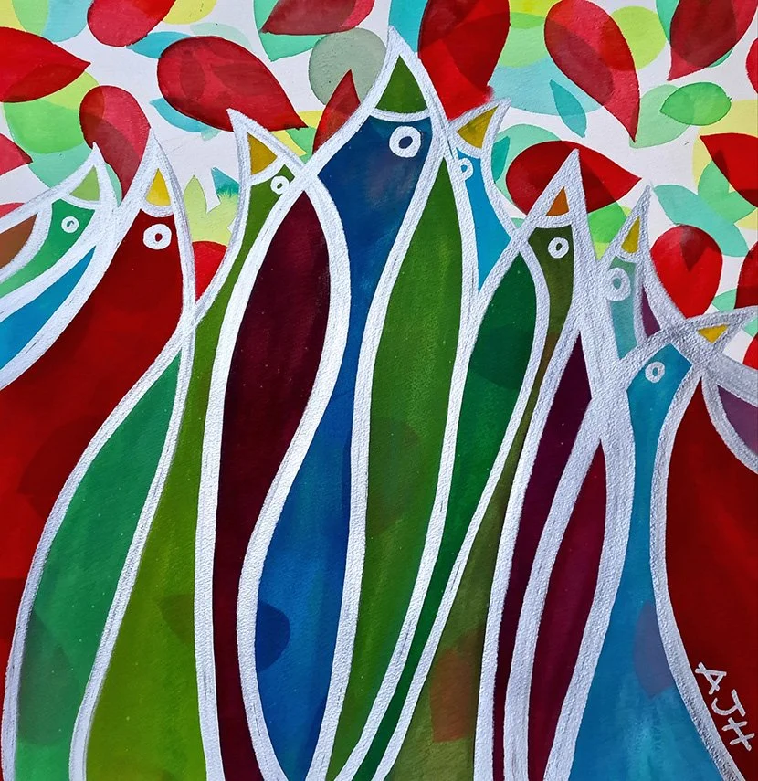 ON THE DAY IT RAINED WITH ROSE PETALS (2024) 
Watercolour and ink on arches paper 
Dimensions: w: 69cm h: 69cm 
(Sold)