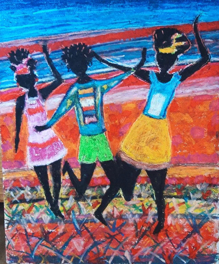 FOOTLOOSE AND FANCY-FREE (2018) 
Oil pastel on paper 
Dimensions: w: 50cm h: 60cm 
(Sold)