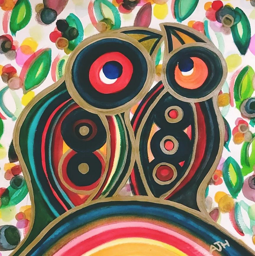 HILLTOP LOVEBIRDS 
Watercolour and ink on paper 
Dimensions: h: 76cm w: 76cm 
£600