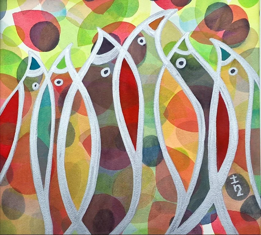 HARLEQUIN GEMS (2023) 
Watercolour on arches paper 
Dimensions: w: 56cm h: 52cm 
£300 