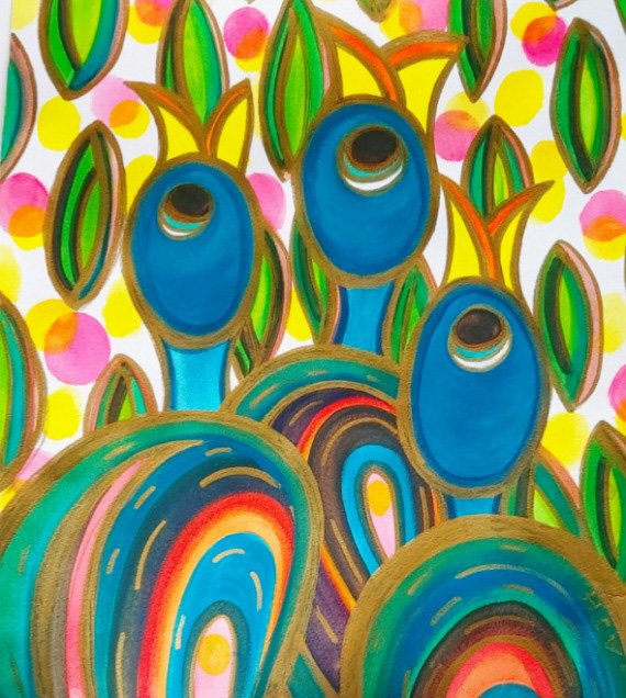 THREE LITTLE BIRDS 
Watercolour and ink on paper 
Dimensions: w: 56cm h: 63cm 
(Sold)