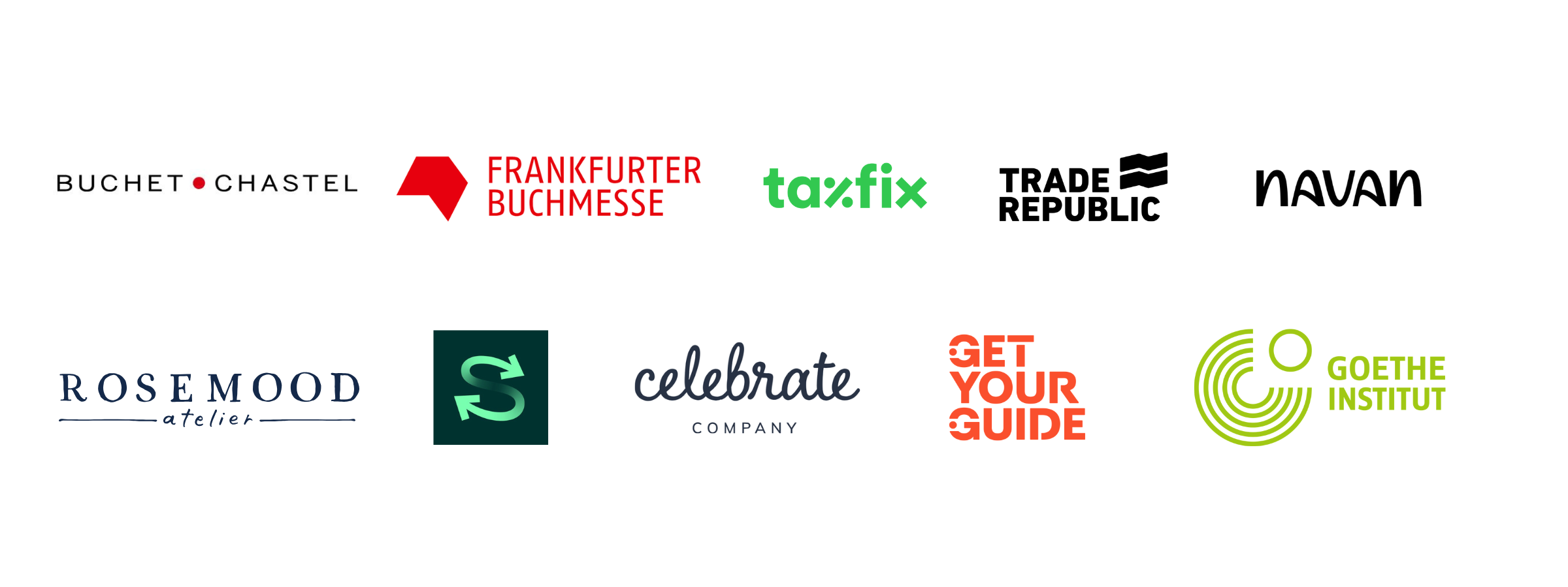 Logo de toutes les entreprises qui ont travaillé avec Emeline Berton sur deux lignes