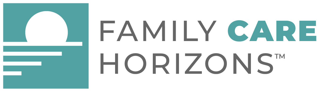 Logo for Family Care Horizons featuring a stylized sun setting or rising over a horizon with lines.