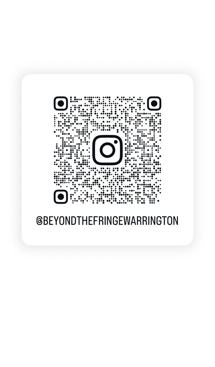 A QR code with the Instagram username '@BEYONDTHERINGEWARRINGTON' written below it.