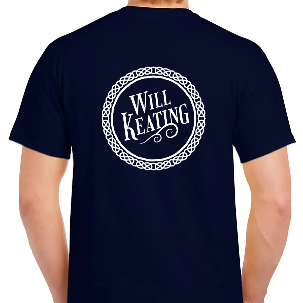 T-shirt with the phrase "Will Keating" inside a decorative circle design.