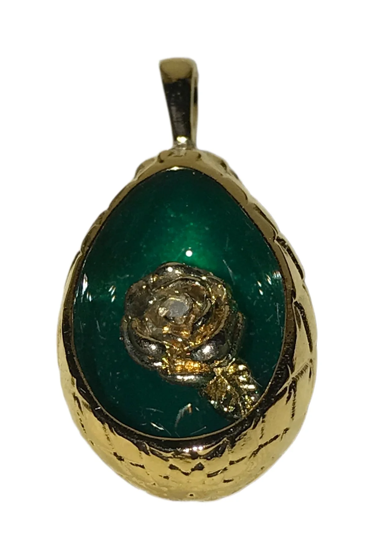 Emerald Rose Pendant by Theo Fabergé in Sterling Silver and Enamel.