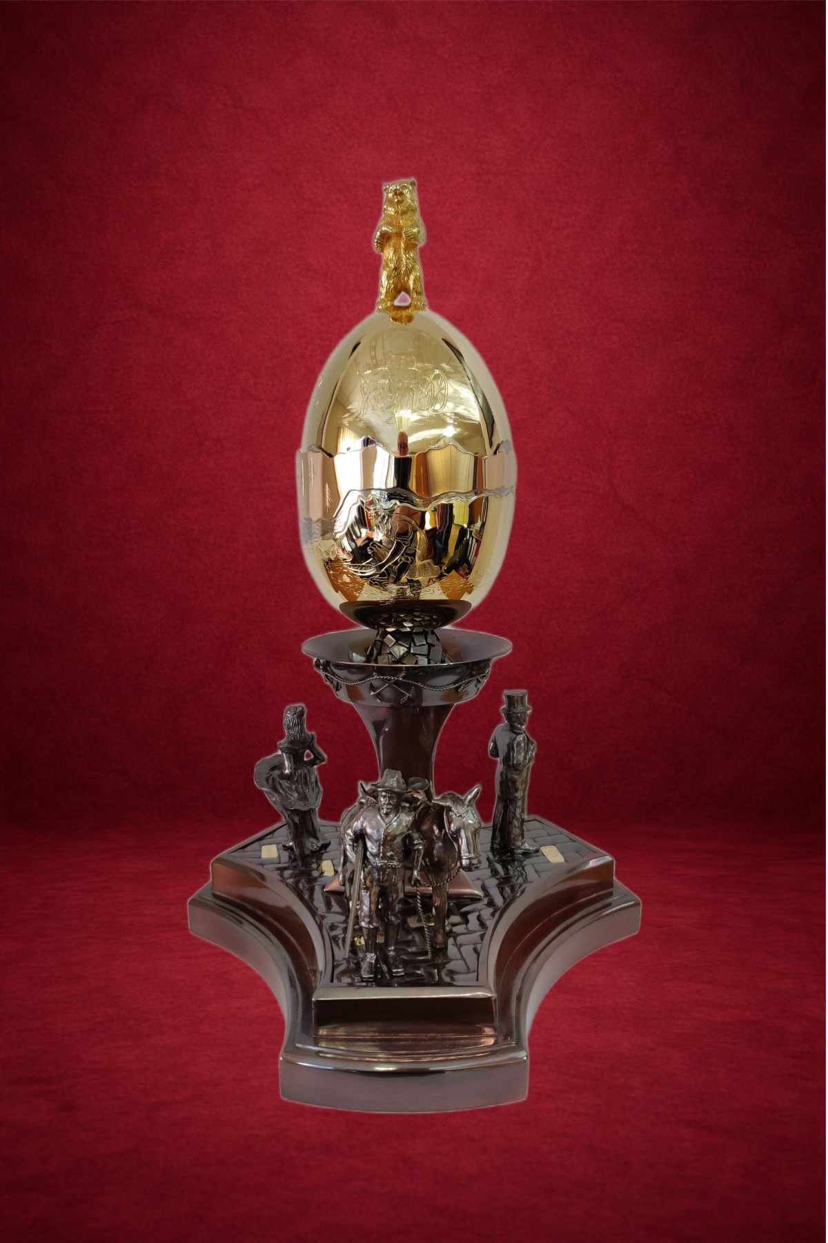 Gold Rush Egg Passion creation by Theo Fabergé inspired by biblical symbolism crafted in gold and enamel.