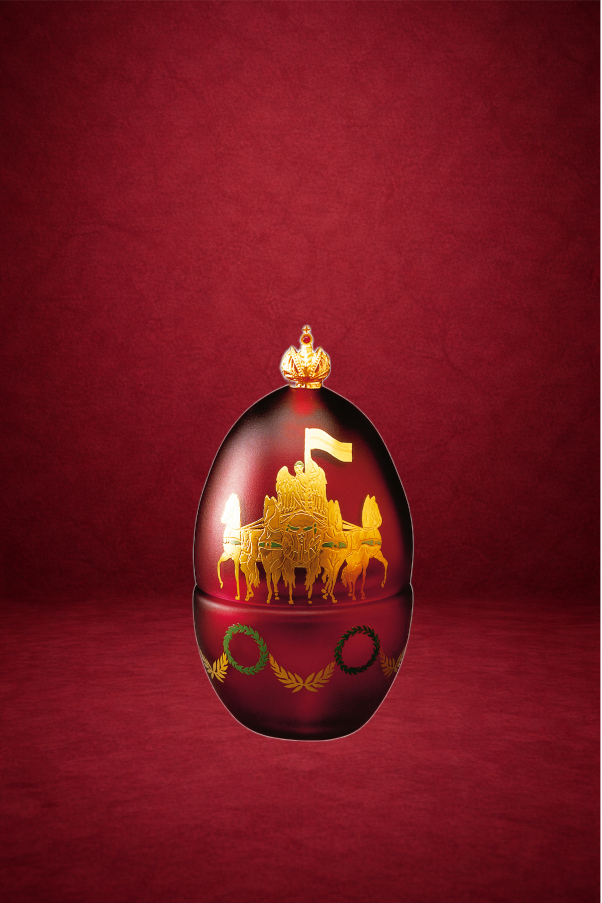 Gateway to Freedom Egg creation by Theo Fabergé inspired by clover motifs symbolising luck and prosperity in enamel and gold.