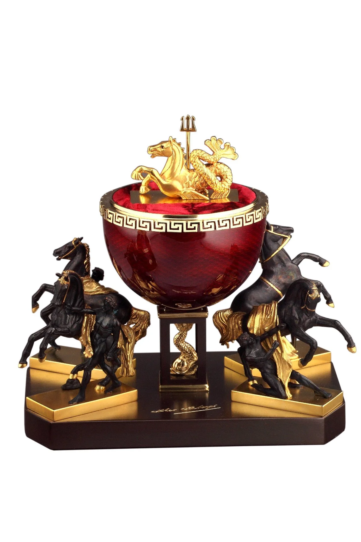 Anichkov Egg open to reveal its handcrafted surprise.