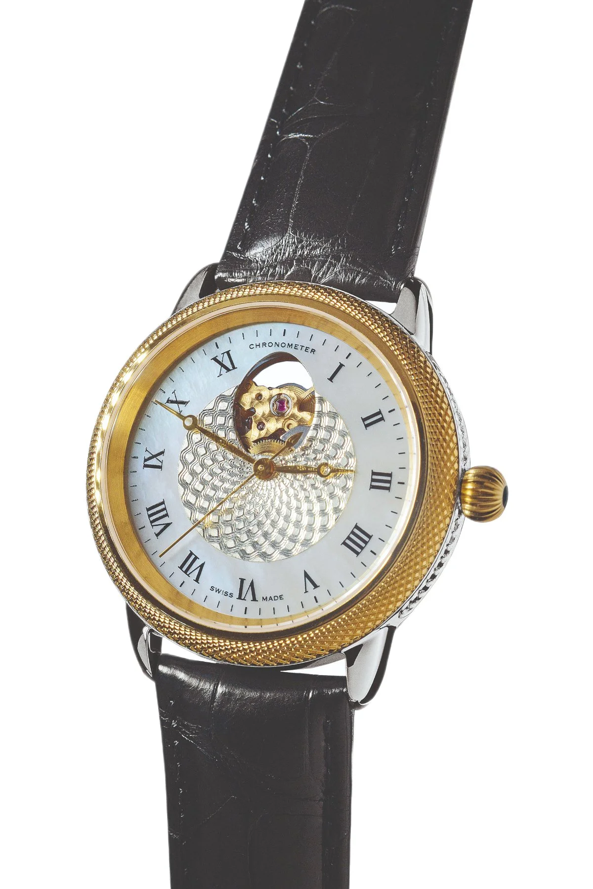 Series 4 Model 405, a Swiss-made Theo Fabergé watch in gold and sterling silver.