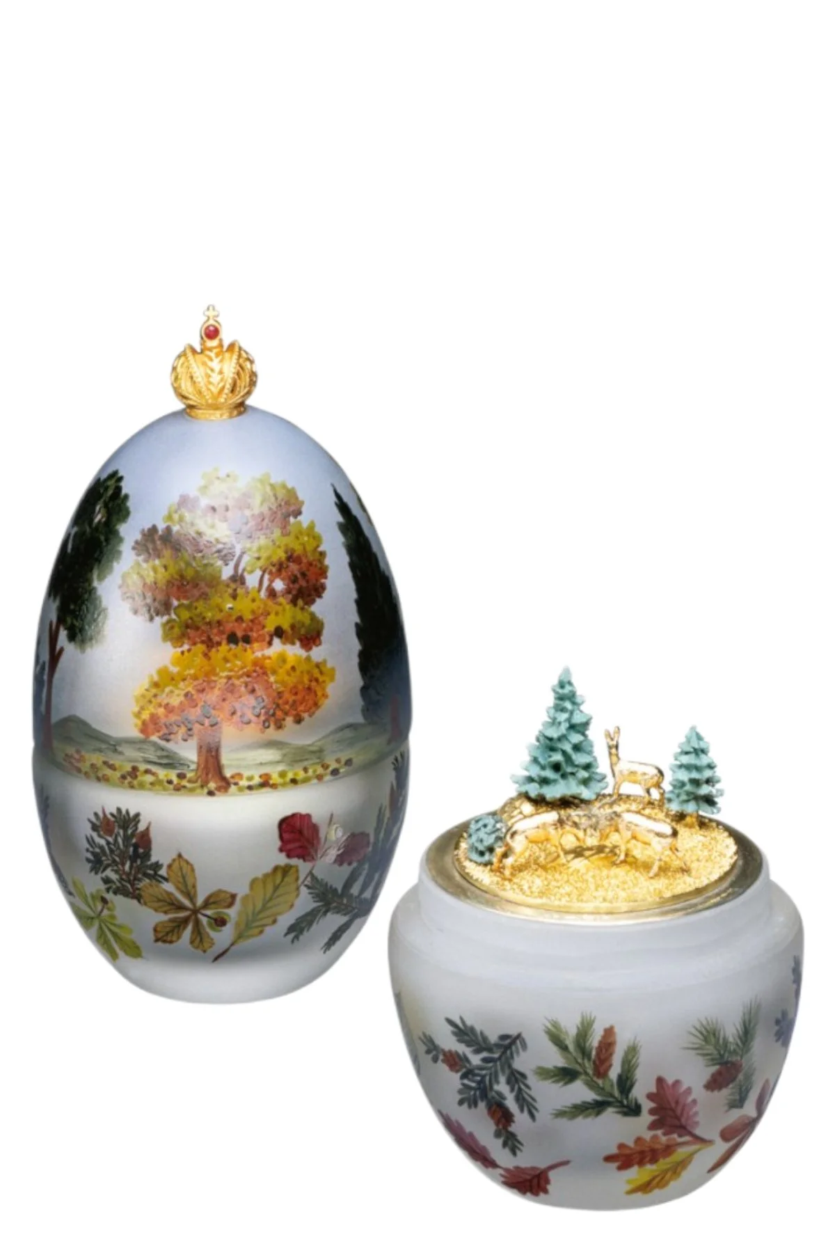 Autumn Egg Creation by Theo Fabergé with autumnal colours, gold and porcelain details.