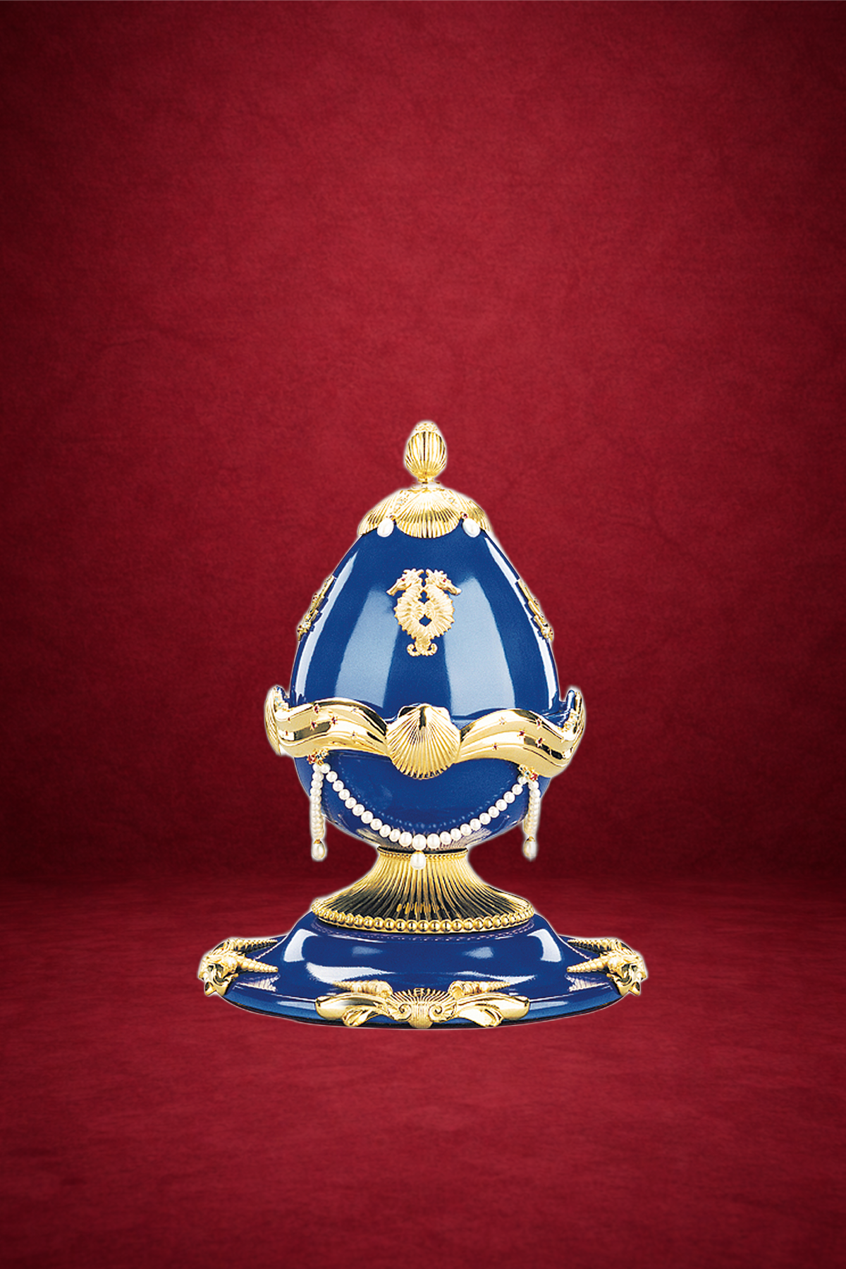 Sea Fountain Egg creation by Theo Fabergé inspired by the Peterhof Palace fountains and gardens.