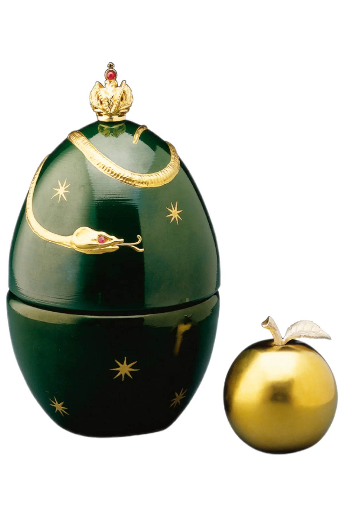 Detail view of the Devil’s Egg, an original Theo Fabergé Egg creation in crystal and enamel.
