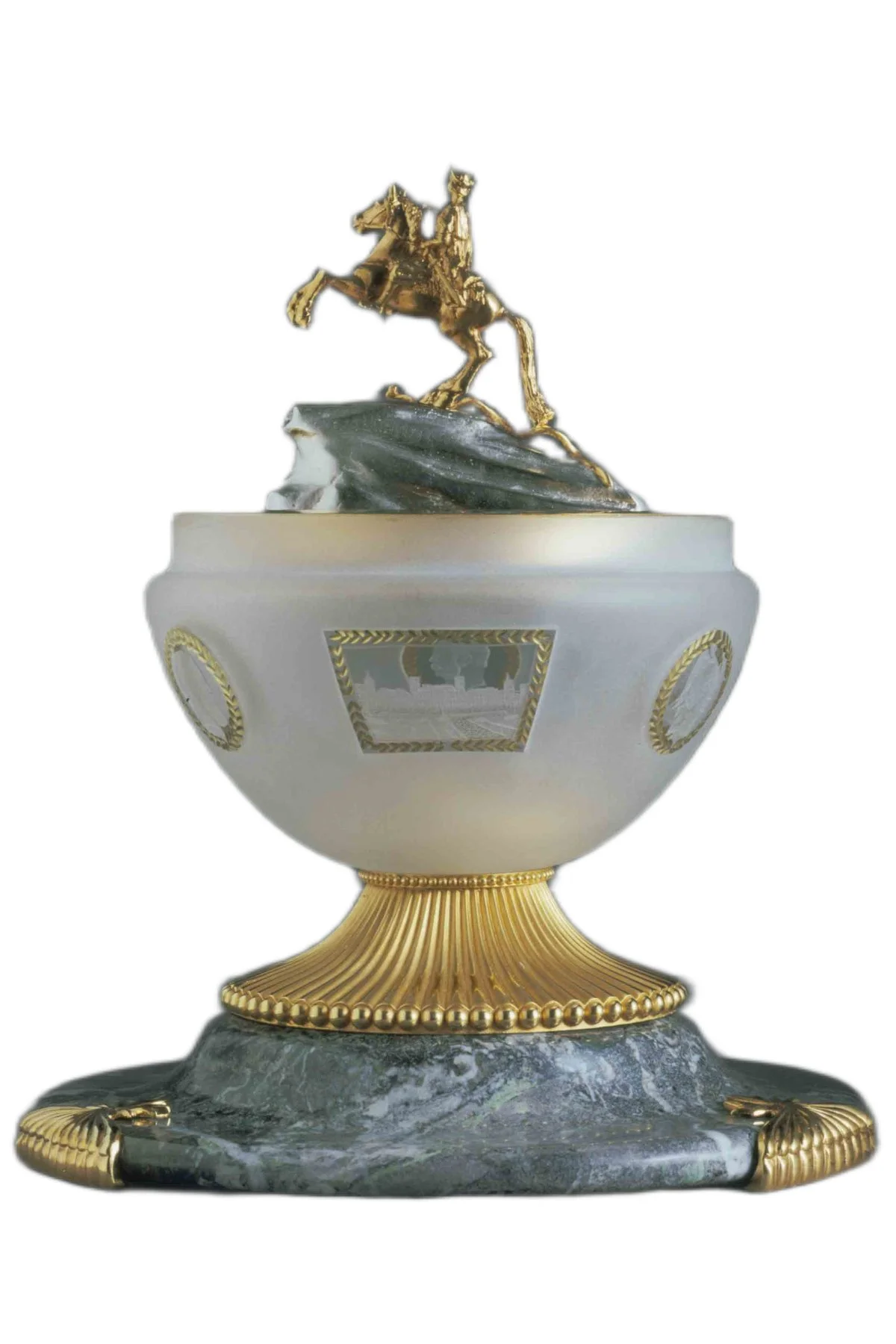 Tercentenary Egg open to reveal its handcrafted surprise.