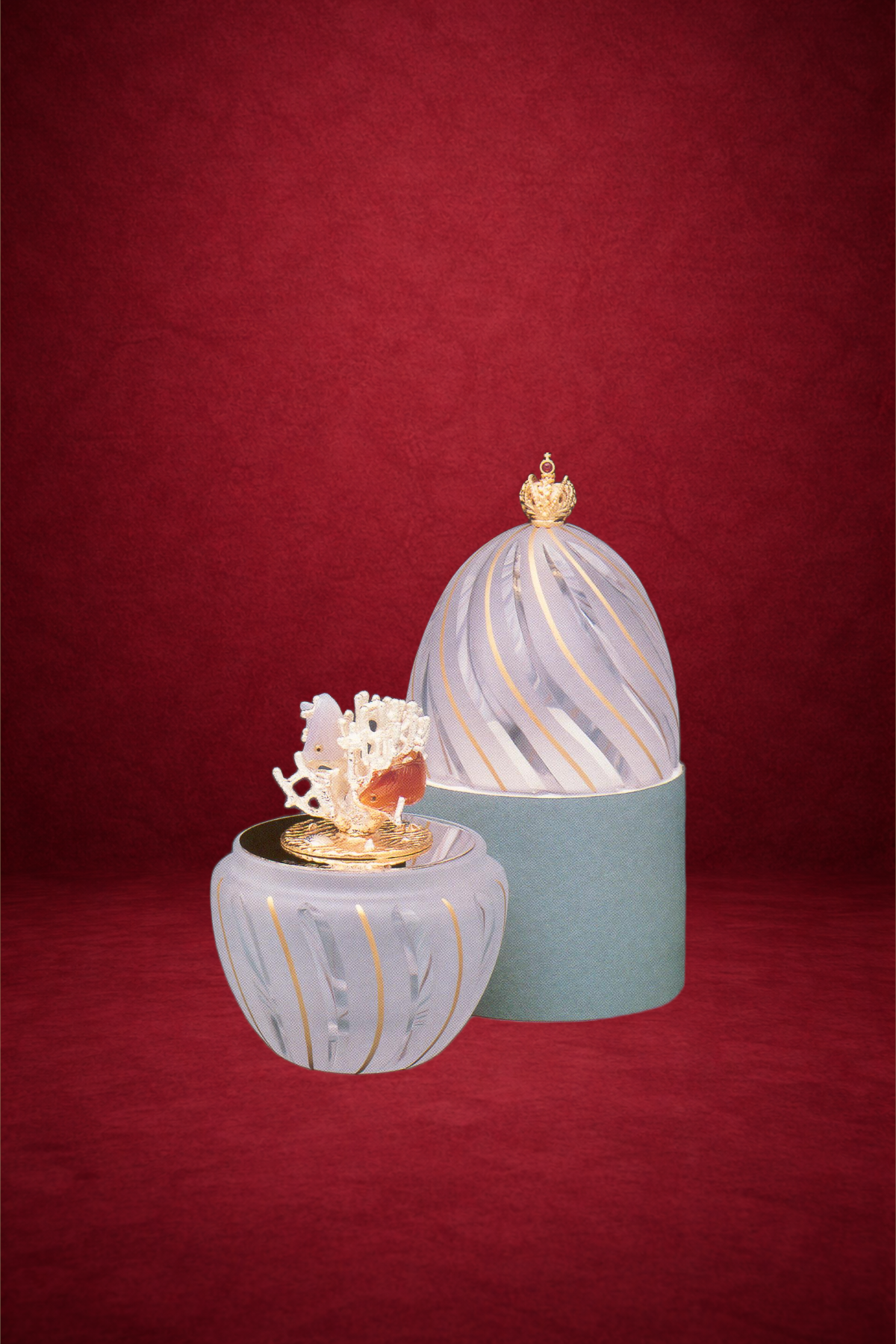 Coral egg creation by Theo Fabergé inspired by marine coral forms crafted in gold and enamel.