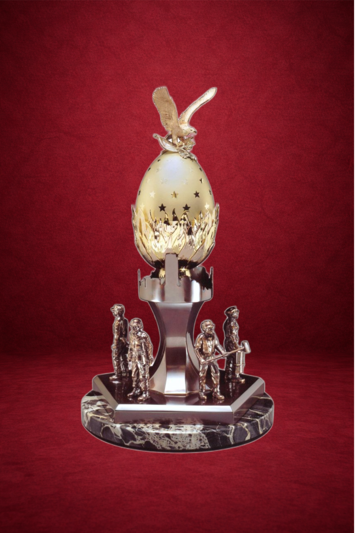 New Patriot Egg creation by Theo Fabergé honouring Russian imperial heritage with gold and enamel craftsmanship.